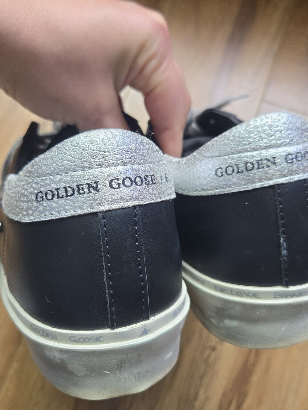 Golden Goose Black Leather Hi Star Hi-Top Sneakers with Silver Star 39 Womens - Picture 4 of 7